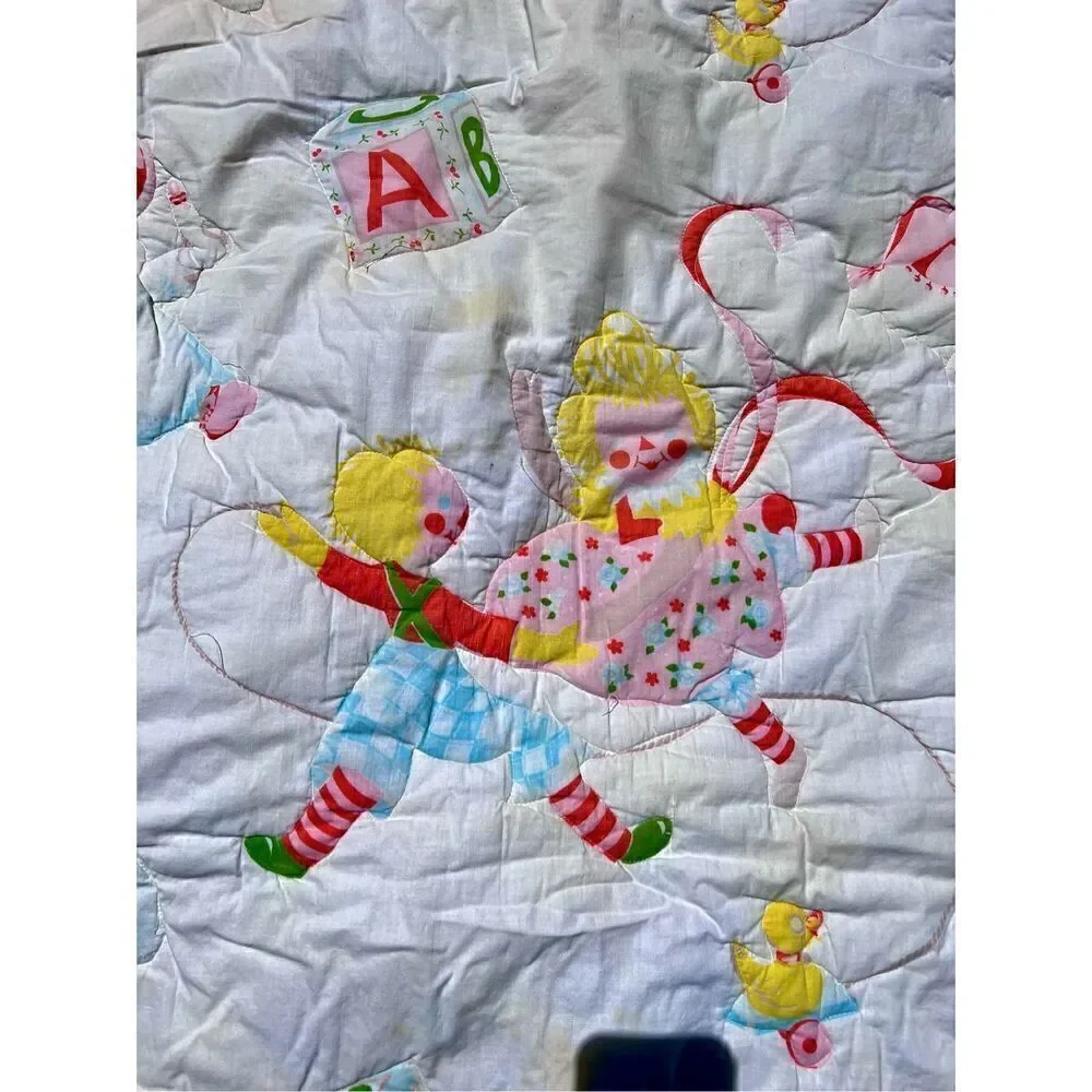 Vintage Nursery Quilt-Dolls, Toy Soldiers, Bears, Blocks Design-READ